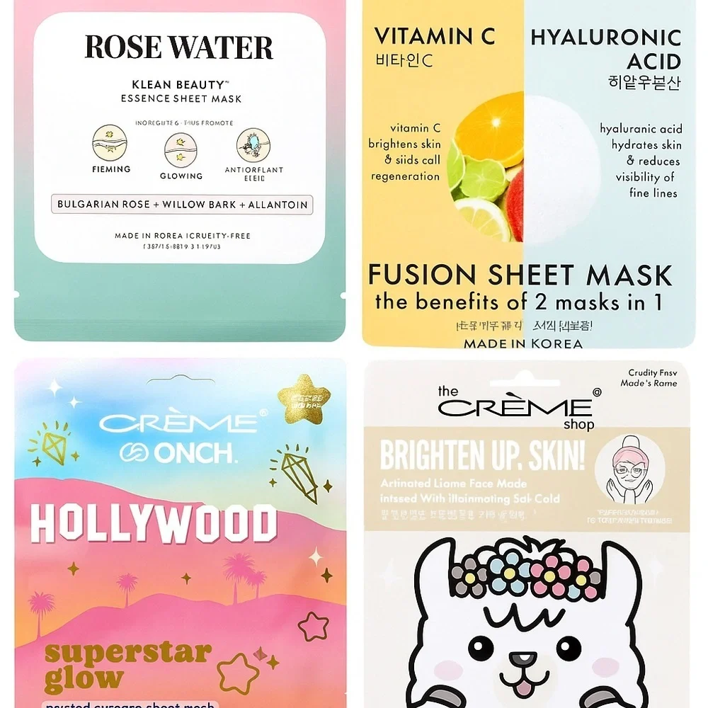 The Crème Shop Sheet Mask Variety 4-Pack – Rose Water, Vitamin‎ C + MORE!